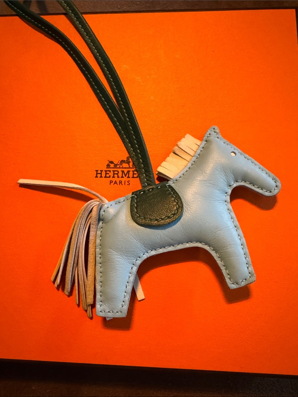 Hermes Blue Leather Horse Bag Charm